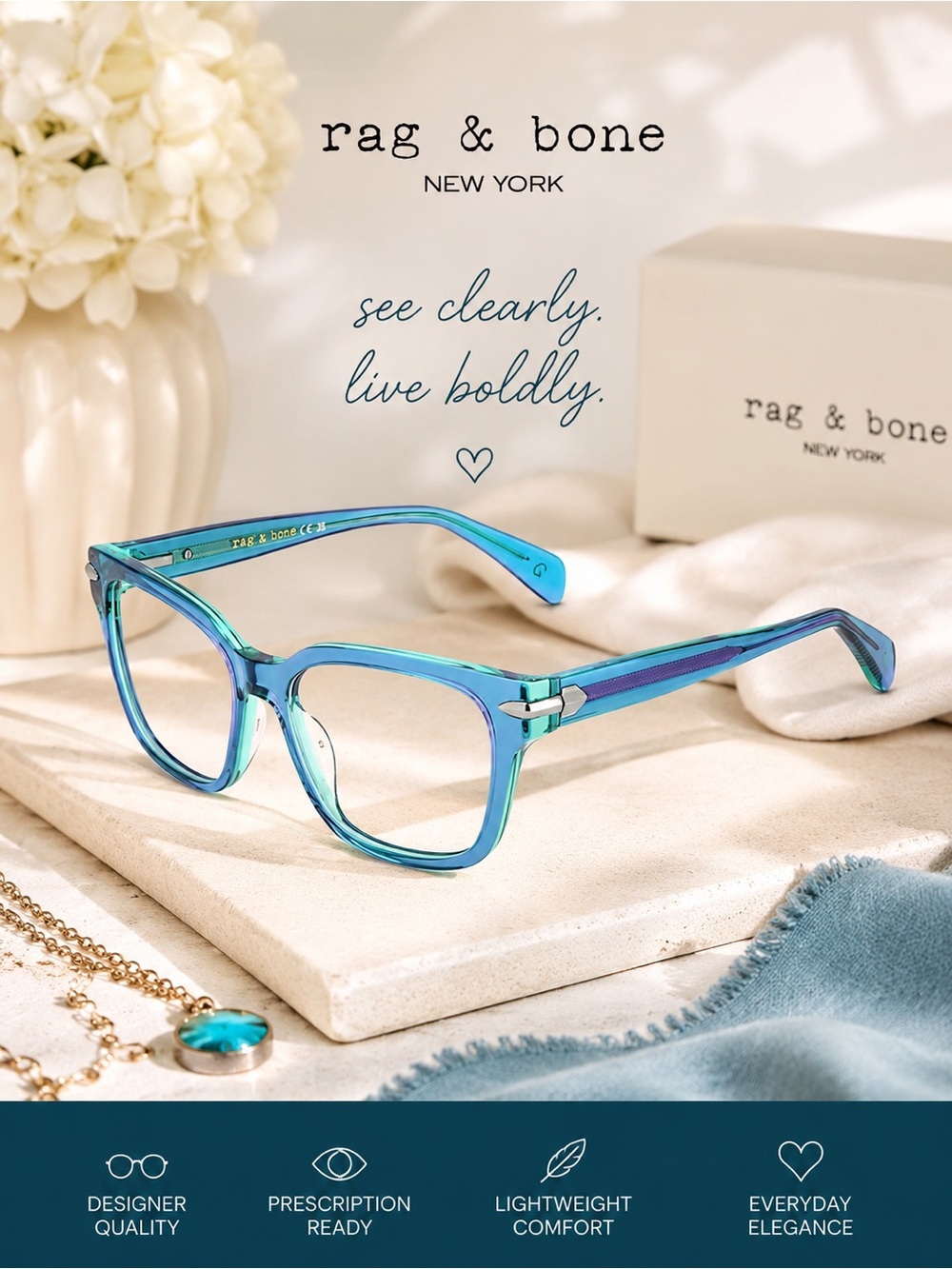 rag & bone Teal Blue Gradient Cat-Eye Glasses